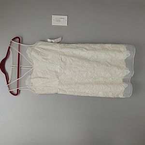 NWT Maggie London White Cream Embroidered Floral Illusion Dress Size 12